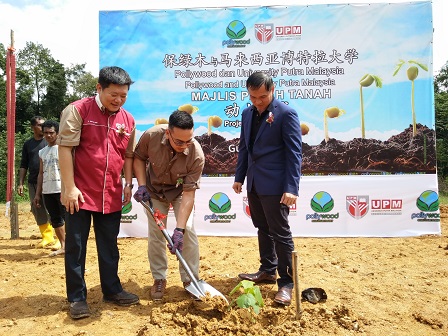 Symbolic Paulownia tree planting by Tengku Adil Hazraq, witnessed by Dr. H'ng Paik San (left) and Wong Choong Chin (right)